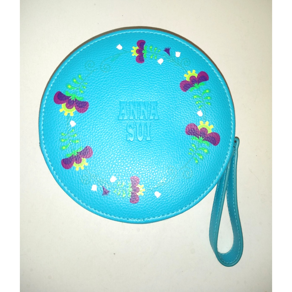 ANNA SUI Makeup Bag Blue Purse Pouch Round NEW